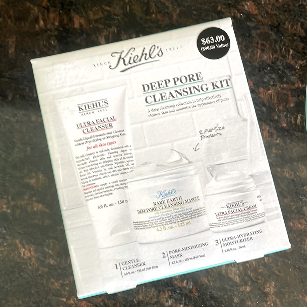 KIEHL’S Deep Pore Cleansing Kit>>CLEANSER~MASQUE~CREAM $90 value